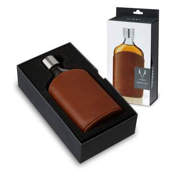 Viski Parker Leather-Wrapped Flask - Glass Flask Leather Pouch - Whiskey Flask for Men with Stainless Steel Screw Top - 7oz Set of 1