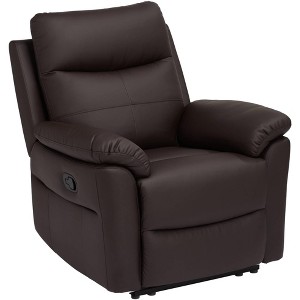 Elm Lane Newport Dark Brown Faux Leather Recliner Chair Modern Armchair Comfortable Push Manual Reclining Footrest for Bedroom Living Room Reading - 1 of 4