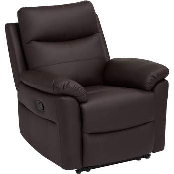 Elm Lane Newport Dark Brown Faux Leather Recliner Chair Modern Armchair Comfortable Push Manual Reclining Footrest for Bedroom Living Room Reading
