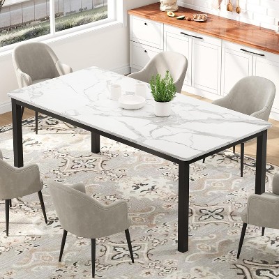 Rectangle Dining Table with Wooden Surface and Metal Legs, Ideal as Kitchen Table, Conference Table, or Writing Desk for Dining Room and Living Room