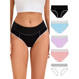 INSPIRE CHIC Women's Stretch Breathable Contrast Color Briefs 5 Pcs - 1 of 4