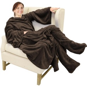 Catalonia Fleece Wearable Blanket with Sleeves and Foot Pockets, Micro Plush Wrap Sleeved Throw Blanket Robe, Super Fuzzy Cozy TV Blanket Throw, Gift - 1 of 4