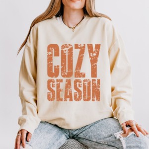 Cozy Season Block Distressed - Women's Lightweight Garment Dyed Sweatshirt - 1 of 3