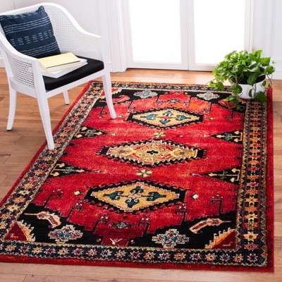 Vintage Red and Black Synthetic Hand-knotted Area Rug