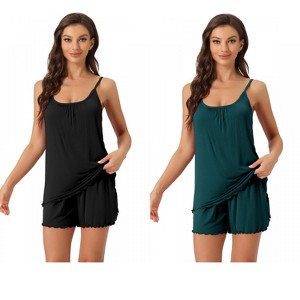INSPIRE CHIC Women's 2 Pcs Loungewear Solid Shade Ruffled Cami Tops with Shorts Sleepwear - 1 of 4