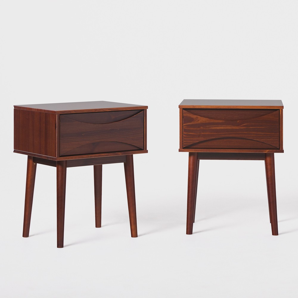 Photos - Storage Сabinet Saracina Home 2pc MidCentury Modern Contoured 1 Drawer Nightstand Walnut