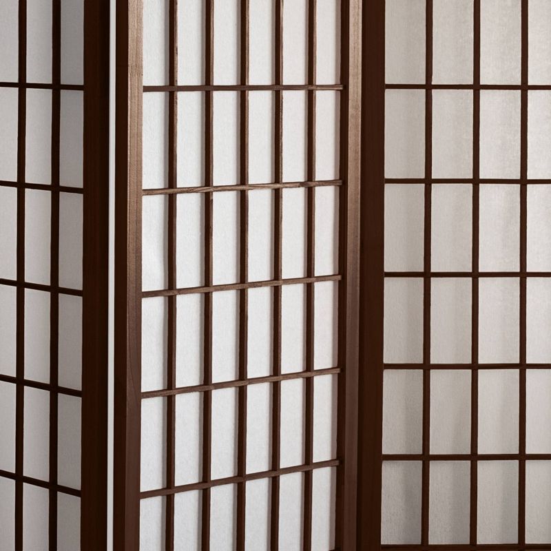 4 ft. Tall Window Pane Shoji Screen - Walnut (3 Panels), 3 of 6