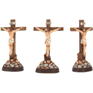 Juvale 3-Pack Standing Crucifix Cross Statues, Little Jesus Figures, Ornate Catholic Cross Sculptures for Easter, Altar Decor - 1 of 4