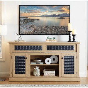 58" TV Stand with Embossed Pattern, Sliding Door Media Console with Open and Closed Storage for Living Room or Bedroom, Modern TV Cabinet - 1 of 4