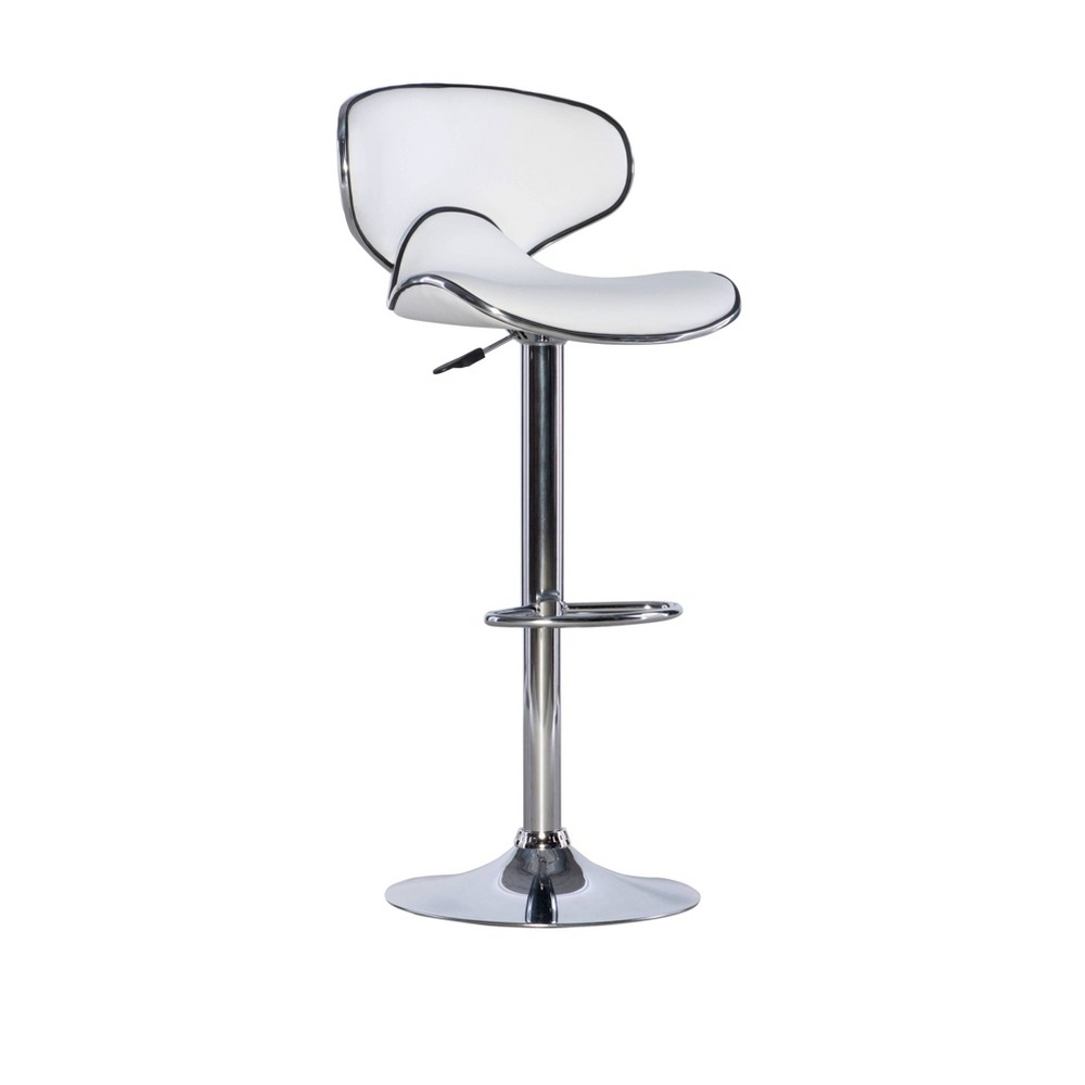 Darrius Adjustable Faux Leather Swivel Seat Barstool White - Powell Company: Chrome Base, Round Footrest
