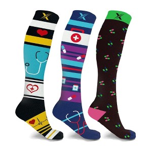 Extreme Fit Knee High Compression Socks - Made for Nurses, Travel, Pregnancy, Running and Foot Aches - 3 Pair - 1 of 3