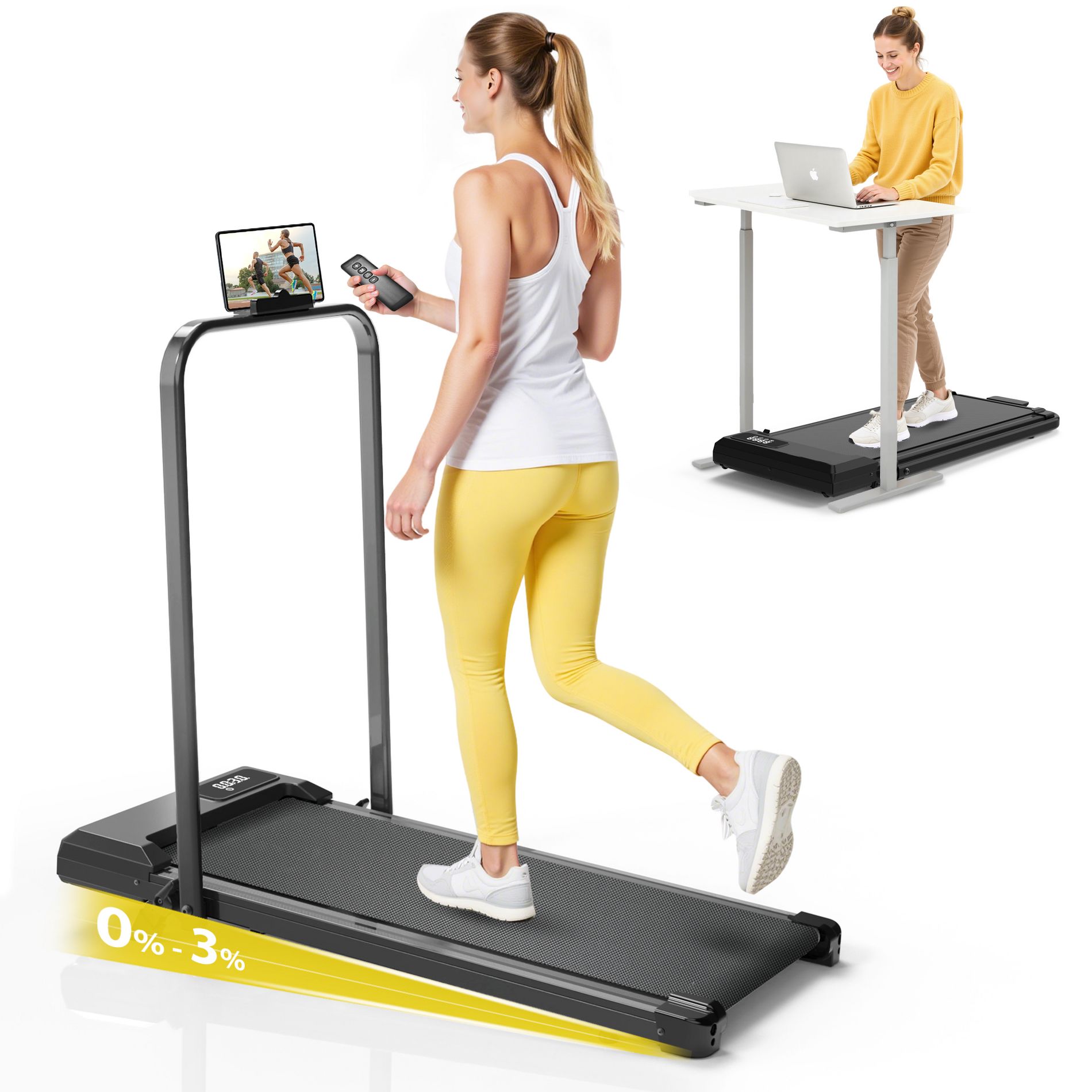 Redliro 2 in 1 Walking Pad Treadmill with Incline, Under Desk Treadmill with LED Display & APP for Home Office