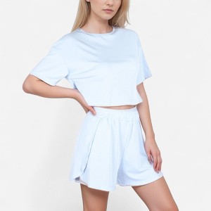 Anna-Kaci Lounge Women's Ribbed Pajama Set with Cropped Short Sleeve Top Crew Neckline and Elastic Waist Lounge Shorts - 1 of 4