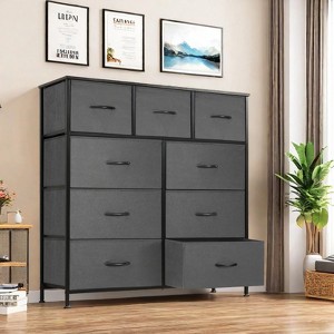 GlasFlength Decorative Storage Cabinets Tall Dresser Fabric Storage Tower ,Wooden Top for Kid Room, Entryway, Nursery, Gray 39.37"*11.8"*39.37" - 1 of 4