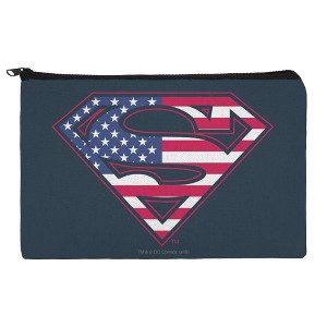 Superman Usa American Flag Shield Logo Makeup Cosmetic Bag Organizer Pouch - 1 of 4