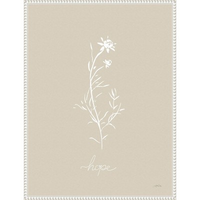 Beige and White Botanical Canvas Print with Beaded Frame