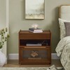 Lirago Mid Century Modern Nightstand with Charging Station 2 Drawers Open Shelf Dark Walnut 24.4"H x 15.75"D x 23.6"W - 2 of 4