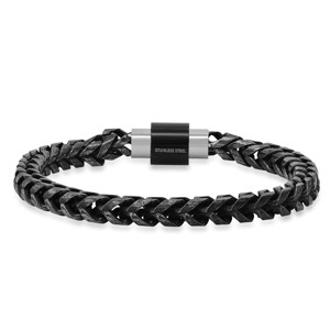 Steeltime Men's oxidized stainless steel wheat chain bracelet with black ip magnetic clasp - 1 of 4