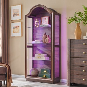 72" Arched Glass Display Cabinet, 4-Tier Display Curio Cabinet with 20 Color LED Lights, Modern Display Case Shelf for Living Room - 1 of 4