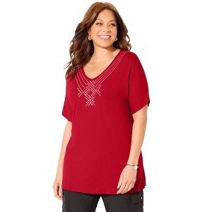 Catherines Women's Plus Size Embellished Dolman Tunic - 1 of 4