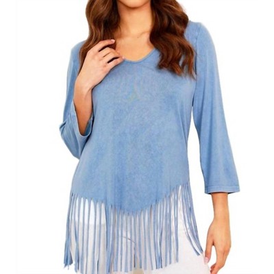 Women's Stone Wash Cut Out Fringe Top - ANGEL