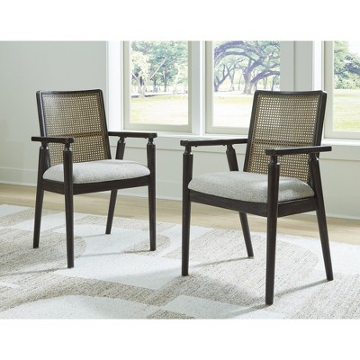 Galliden Black Wood and Cane Upholstered Dining Arm Chair