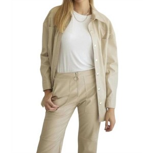 Women's Button Down Faux Leather Shacket - ENDLESS BLU. - 1 of 3