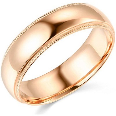 Pompeii3 6mm Milgrain Plain High Polished Dome Wedding Band 10k White, Yellow, Rose Gold
