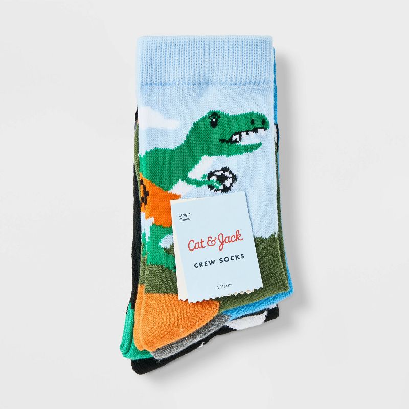 Boys' 4pk Dino Soccer Crew Socks - Cat & Jack™ Blue, 3 of 5