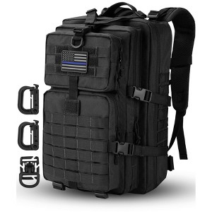 Backpack, Tactical Backpack  Camping Rucksack, 3-Day Pack Trip w/USA Flag Patch, D-Rings, Black - 1 of 4