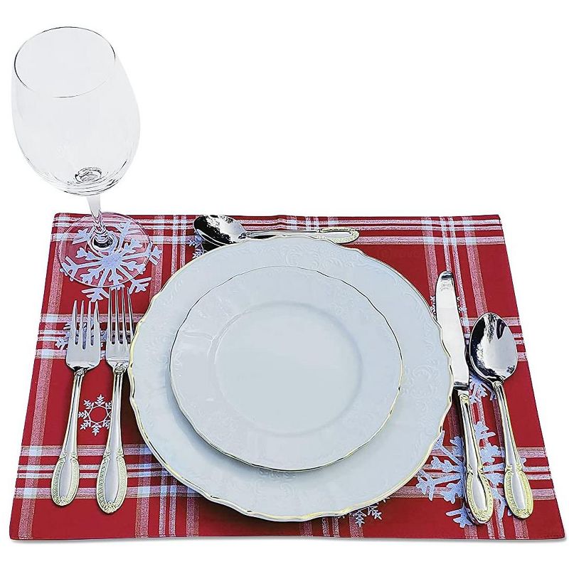KOVOT Set of 8 Winter Snowflake Placemats | Christmas Holiday Table Decor | Red & White with Foil Accents Snowflake Place Mats (17" x 13"), 5 of 7