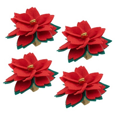 Festive Red Felt Poinsettia and Jute Napkin Rings Set