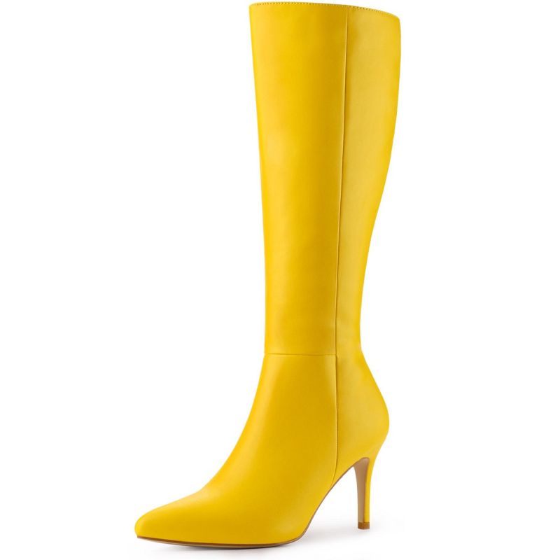 Allegra K Women's Pointed Toe Side Zipper Stiletto Heel Knee High Boots, 1 of 7