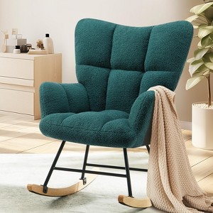 Aukfa Teddy Upholstered Glider Rocking Chair Ergonomic Nursery & Living Room Recliner with Sturdy Wood & Steel Frame - 1 of 4