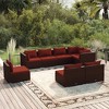 vidaXL 8-Pc Patio Lounge Set in Brown Poly Rattan- Contemporary Outdoor Sofa Set with Powder-Coated Steel Frame and Red Polyester Cushions - 2 of 4