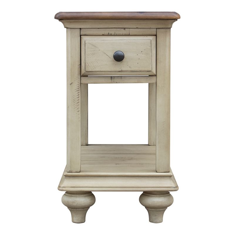 Besthom Shades of Sand 14 in. Cream Puff and Walnut Brown Rectangular Solid Wood End Table with 1 Drawer, 1 of 8
