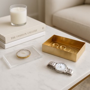 Acrylic Decorative Boxes for Home Decor with Lid - Perfect Home Decor Storage Box for Living Room, Bedroom, or Office Decor - 2" White & Gold - 1 of 4