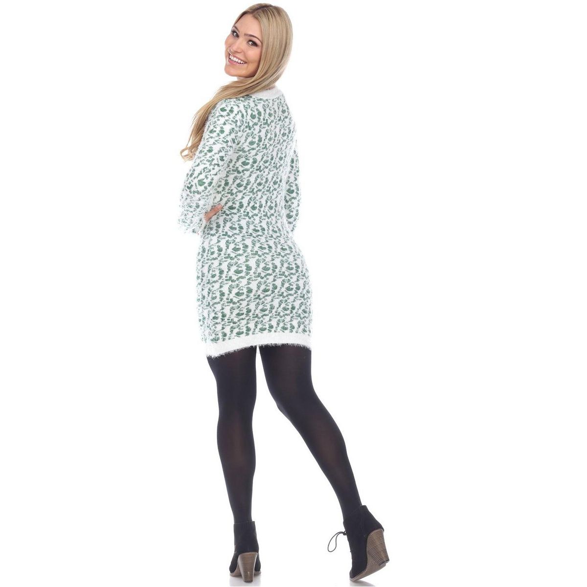 Women's Angora Leopard Print Sweater Dress - White Mark - thumbnail 8