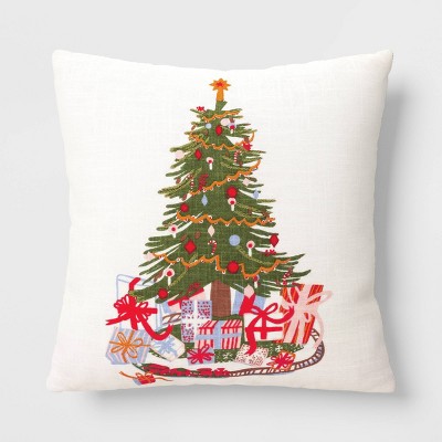 Christmas Tree Embroidered Square Christmas Throw Pillow Green/Ivory - Threshold&#8482;