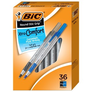 BIC® Round Stic Grip Xtra Comfort Ballpoint Pens, Medium Point (1.2mm), Assorted Colors, 36-Count Pack, Assorted Pens for Office Supplies - 1 of 4