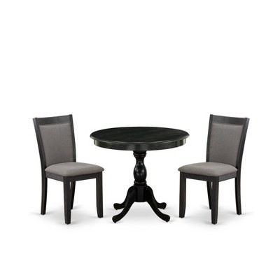 Wire Brushed Black Round Pedestal Dining Table Set with Dark Gotham Grey Linen Chairs