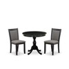 East West Furniture 3-Piece Dining Room Set Consists of a Pedestal Table with Drop Leaves & 2 Light Tan Linen Fabric Dining Chairs - Antique Walnut - 2 of 4