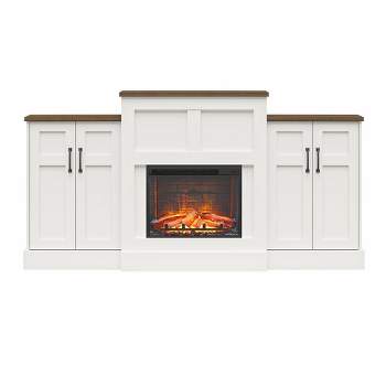 Harlowe Mantel with Electric Fireplace and Built-In Side Storage Cabinets White - Room & Joy