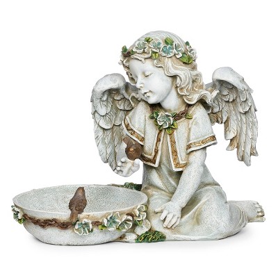 Gray Resin Solar Angel Bird Bath Garden Statue