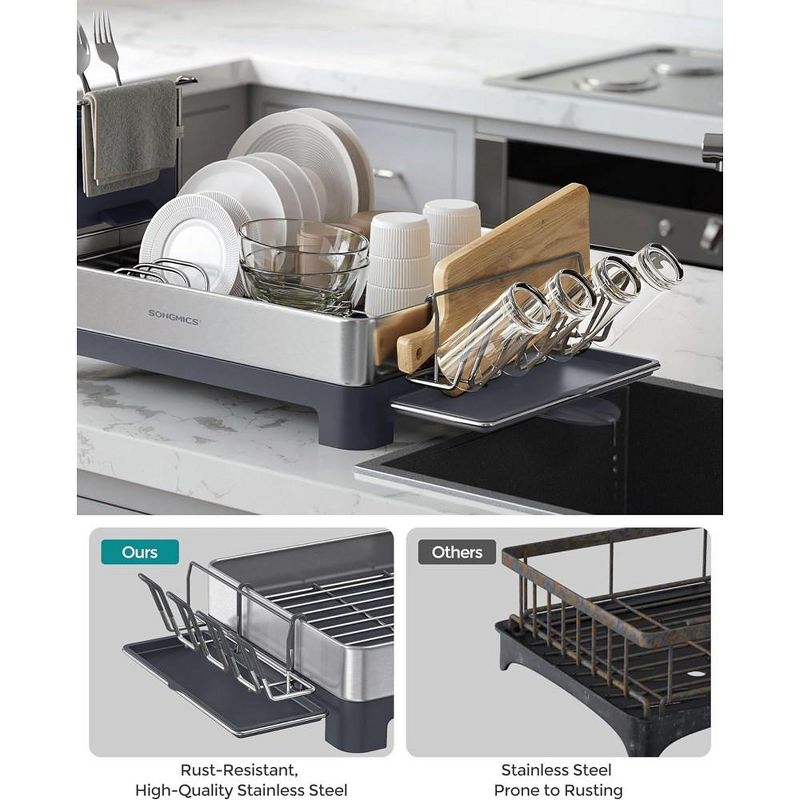 SONGMICS Dish Drying Rack, Stainless Steel Dish Rack with Rotatable Spout, Drainboard, Fingerprint-Resistant Dish Drainers for Kitchen Counter, 6 of 10