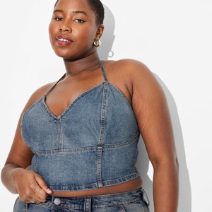Women's Deep V-Neck Denim Halter Top - Wild Fable™ - 1 of 3