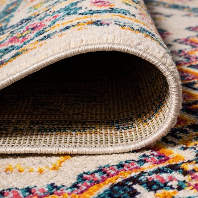 Ivory and Multicolor Medallion Synthetic Runner Rug