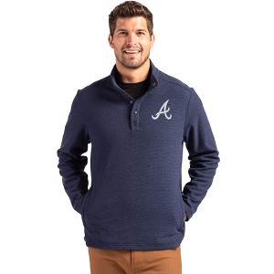 Atlanta Braves Cutter & Buck Hunts Point Eco Textured Fleece Recycled Mens Snap Pullover - 1 of 1