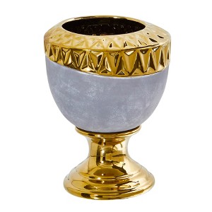 Nearly Natural 9.25-in Regal Stone Urn with Gold Accents - 1 of 2