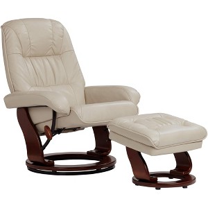 BenchMaster Kyle Taupe Faux Leather Recliner Chair Modern Armchair Ottoman Footrest Ergonomic Manual Reclining Swivel for Bedroom Living Room Reading - 1 of 4